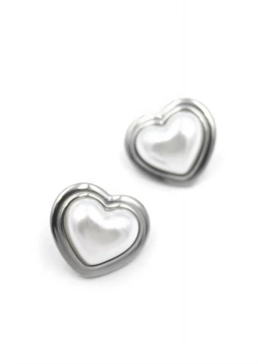 İnci Kalp Küpe - Gümüş