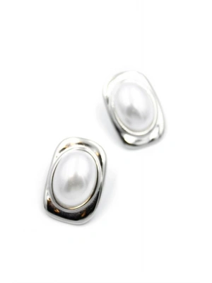 İnci Oval Küpe - Gümüş