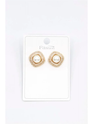 İncili Baget Taşlı Küpe - Altın