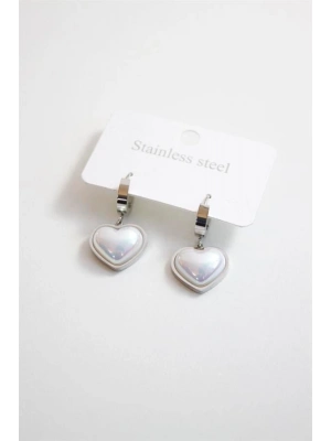 İncili Çelik Kalp Küpe - Gümüş