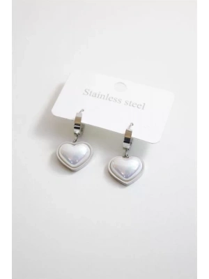 İncili Çelik Kalp Küpe - Gümüş