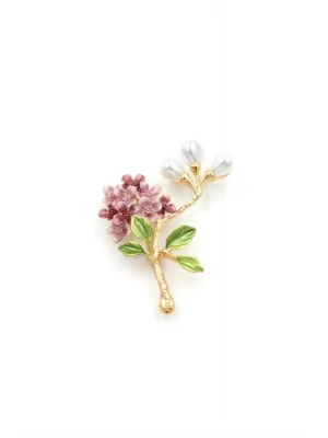 İncili Çiçek Broş - Lila