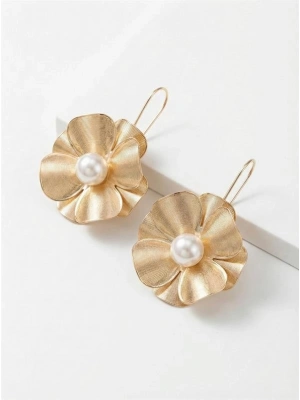 İncili Çiçek Küpe - Altın