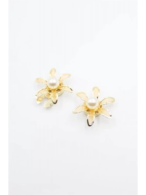 İncili Düğme Broşu - Altın