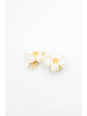 İncili Düğme Broşu - Altın