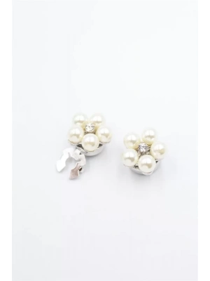 İncili Düğme Broşu - Gümüş