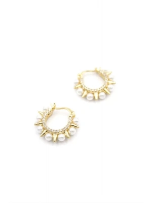 İncili Halka Küpe - Altın