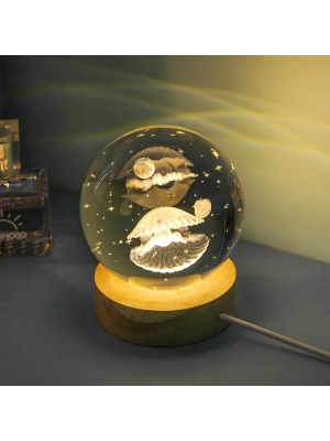 İncili İstiridye Tasarımlı Işıklı Cam Küre