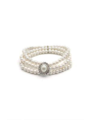 İncili Lastik Bileklik - Gümüş