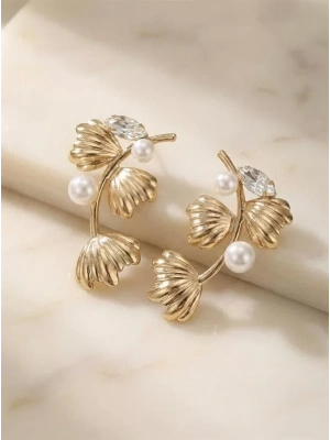 İncili Metal Küpe - Altın