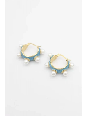 İncili Mineli Halka Küpe - Turkuaz