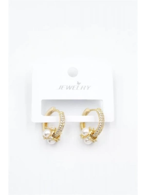 İncili Taşlı Halka Küpe - Altın