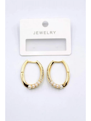 İncili Taşlı Halka Küpe - Altın