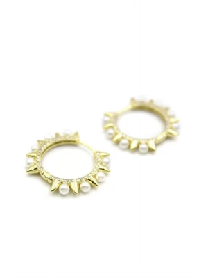 İncili Taşlı Küpe - 14K Altın