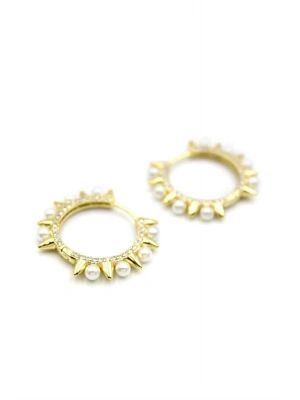 İncili Taşlı Küpe - 14K Altın