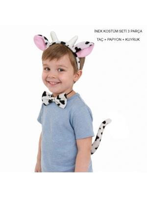 İnek Kostüm Aksesuar Seti 3 Lü - Taç Papyon Kuyruk