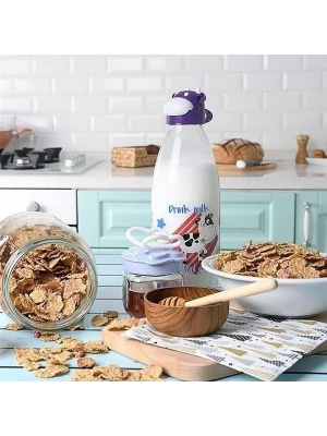 İnek Tasarımlı Sevimli Cam Suluk - Süt Şişesi 1000 Ml