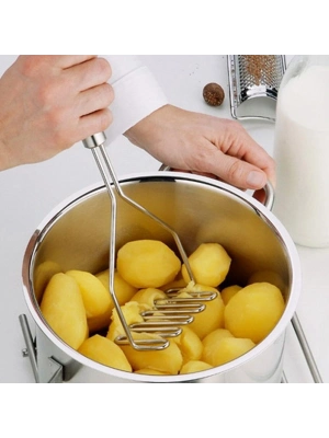 İnox Paslanmaz Metal Patates Ezici Püre Yapıcı 27 Cm