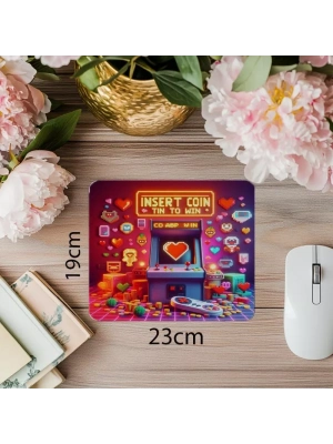Insert Coin to Win Yazılı Retro Mousepad - 19x23 cm 2 mm Dikdörtgen İthal Baskılı Mouse Pad