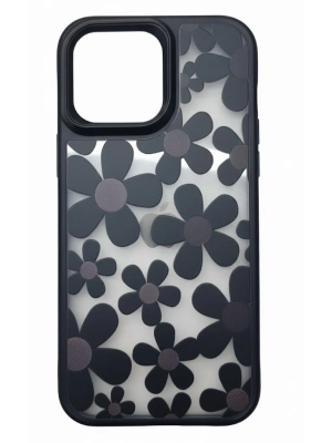 İphone 16 Pro Max Çiçekli Kılıf Bağlama Aparatlı Siyah