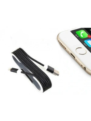 İphone Örgü Şeklinde Renkli Çelik Şarj Data Kablosu - Siyah