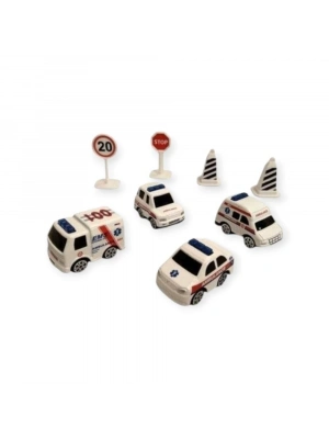İş Makinaları 8 Parça Araç Seti - Ambulans Seti