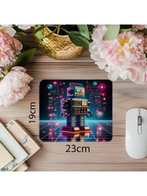 Işık Saçan Retro Robot Mousepad - 19x23 cm 2 mm Dikdörtgen İthal Baskılı Mouse Pad