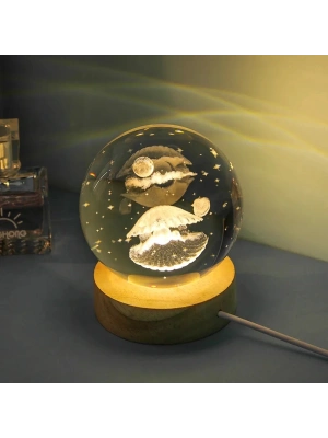 Işıklı Ahşap Altlıklı Cam Küre