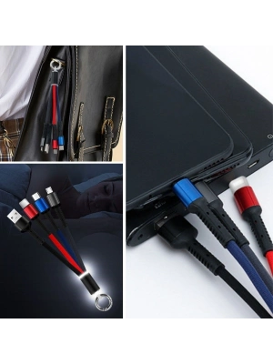 ®  Işıklı Anahtarlık Model 3 in 1 USB Çıkışlı MİKRO,TYPE-C ve İphone Uyumlu Şarj Kablosu