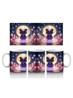 Işıklı Büyü Halkası İçinde Sevimli Cadı Figürlü Renkli Cadılar Bayramı Baskılı Kupa Bardak