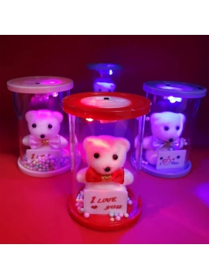 Işıklı Cam Fanus İçinde Ayıcık