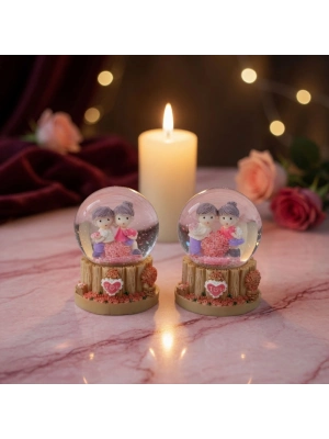 Işıklı Mini Kar Küresi - Çift Temalı - Pilli - Dekoratif - Romantik Hediyelik