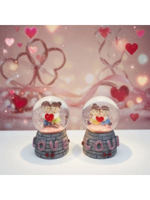 Işıklı Mini Kar Küresi - Love Tasarımlı - Pilli - Romantik Hediyelik - Dekoratif Obje