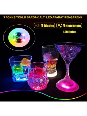 Işıklı Yapışkanlı Bardak Altı Aparatı Ledli 3 Modlu 6 cm Çap 1 Adet