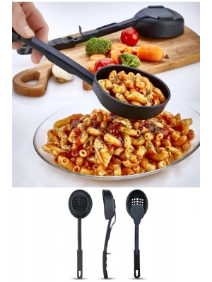 Isıya Dayanıklı 3 İn 1 Servis Kepçesi - Kepçe Kevgir Kaşık 3'ü Bir Arada Servis Seti