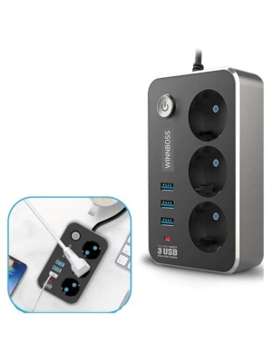 ®  Isıya Dayanıklı Termal Akım Korumalı 2 Mt 10A 2500W 3lü Priz ve 3 Usbi 21A Uzatma Kablosu