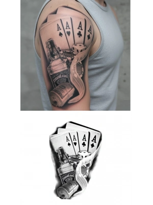 İskambil Dolar Zar Geçici Dövme Şablonu Büyük Boy