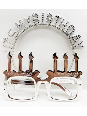 İts My Birthday Yazılı Taç ve Mum Şekilli Gözlük Seti Gümüş Renk