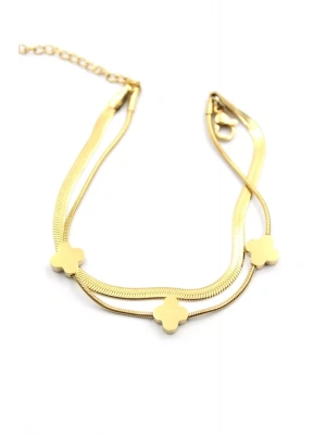 İtalyan Zincir Çoklu Yonca Bileklik - Altın