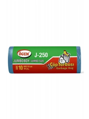 J-250 Jumbo Boy Çöp Torbası 80 x 110 cm 10 Lu Rulo x 1 Paket = 10 Adet (Mavi)