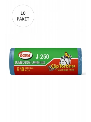 J-250 Jumbo Boy Çöp Torbası 80 x 110 cm 10 Lu Rulo x 10 Paket = 100 Adet (Mavi)