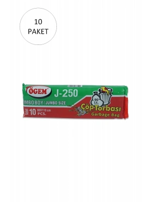 J-250 Jumbo Boy Çöp Torbası 80 x 110 cm 10 Lu Rulo x 10 Paket = 100 Adet (Siyah)
