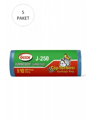 J-250 Jumbo Boy Çöp Torbası 80 x 110 cm 10 Lu Rulo x 5 Paket = 50 Adet (Mavi)
