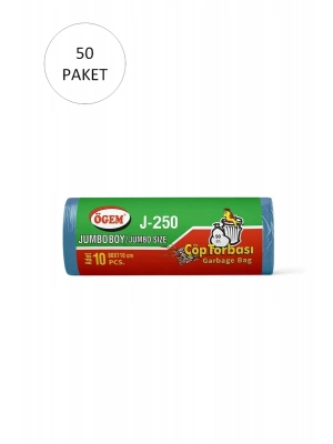 J-250 Jumbo Boy Çöp Torbası 80 x 110 cm 10 Lu Rulo x 50 Paket = 500 Adet (Mavi)
