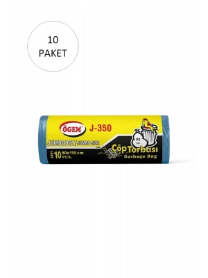J-350 Jumbo Boy Çöp Torbası 80 x 110 cm 10 Lu Rulo x 10 Paket = 100 Adet (Mavi)