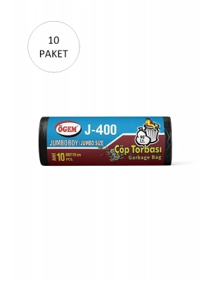 J-400 Jumbo Boy Çöp Torbası 80 x 110 cm 10 Lu Rulo x 10 Paket = 100 Adet (Siyah)