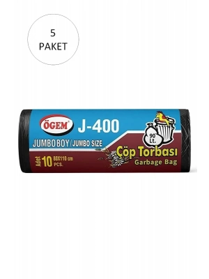 J-400 Jumbo Boy Çöp Torbası 80 x 110 cm 10 Lu Rulo x 5 Paket = 50 Adet (Siyah)