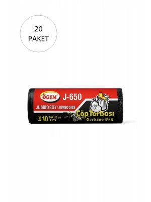 J-500 Jumbo Boy Çöp Torbası 80 x 110 cm 10 Lu Rulo x 20 Paket = 200 Adet (Siyah)