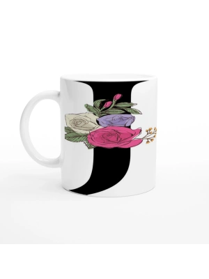 J Harfi Çiçek Motifli Kupa Bardak