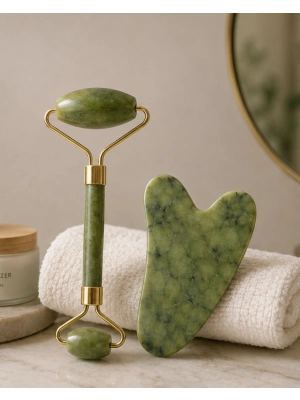 Jade Roller ve Gua Sha Taşı Yüz Bakım Masaj Seti